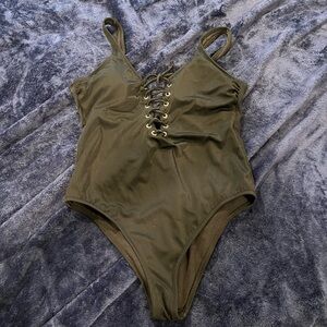 California Waves One Piece Swim Suit Black Lace Up XL